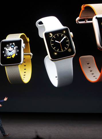 Jeff Williams discusses the Apple Watch Series 2 during an Apple media event in San Francisco