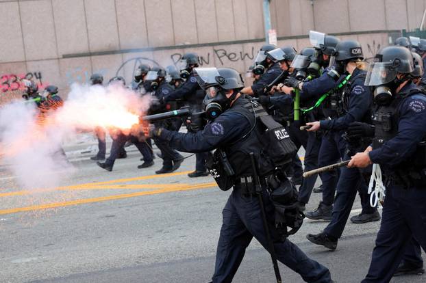 FILE PHOTO: Protesters gather around the Los Angeles Federal Building after multiple detentions by ICE, in Los Angeles