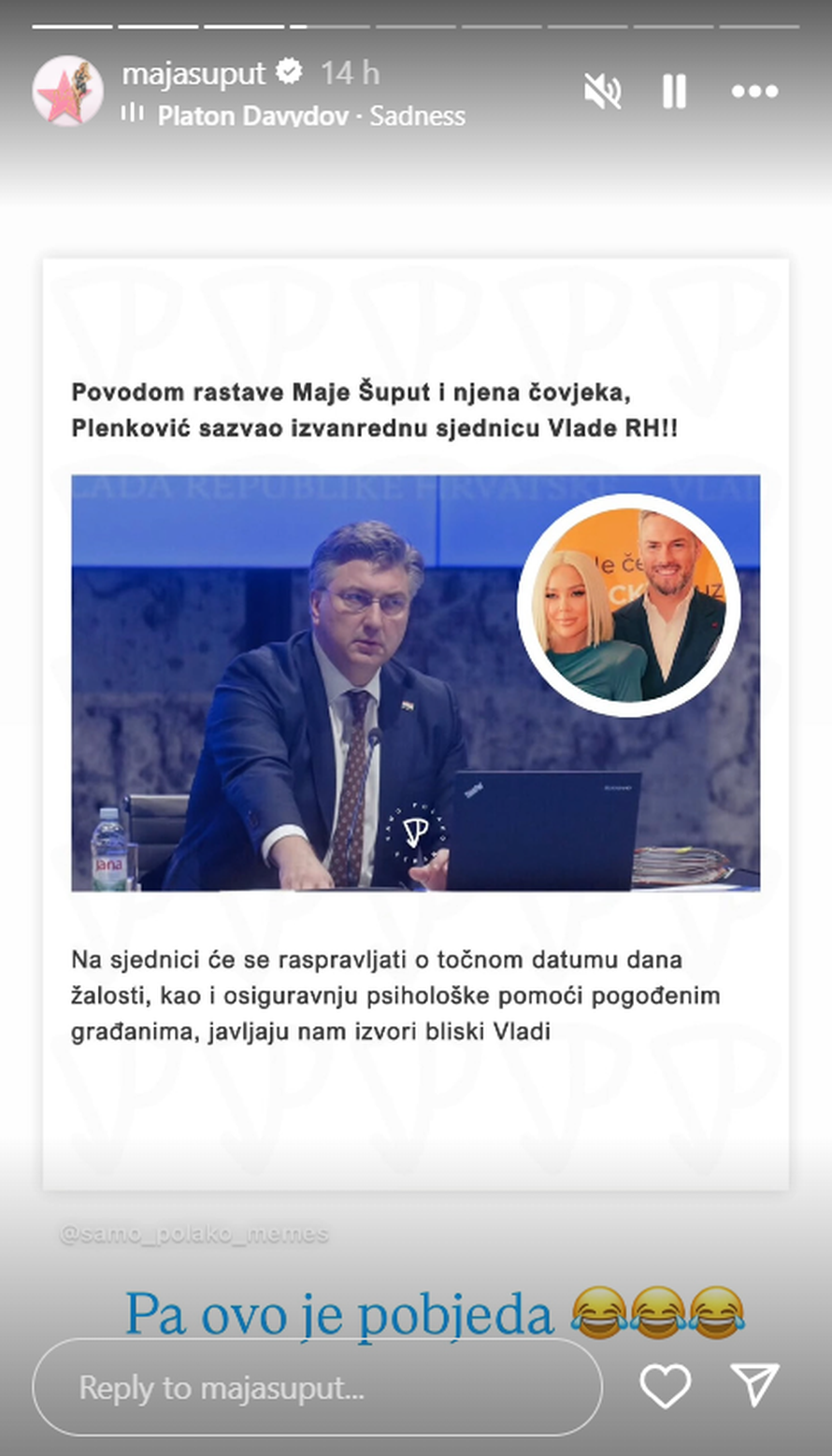 Maja Šuput našalila se na vlastiti račun: Podijelila je meme o razvodu nje i Nenada