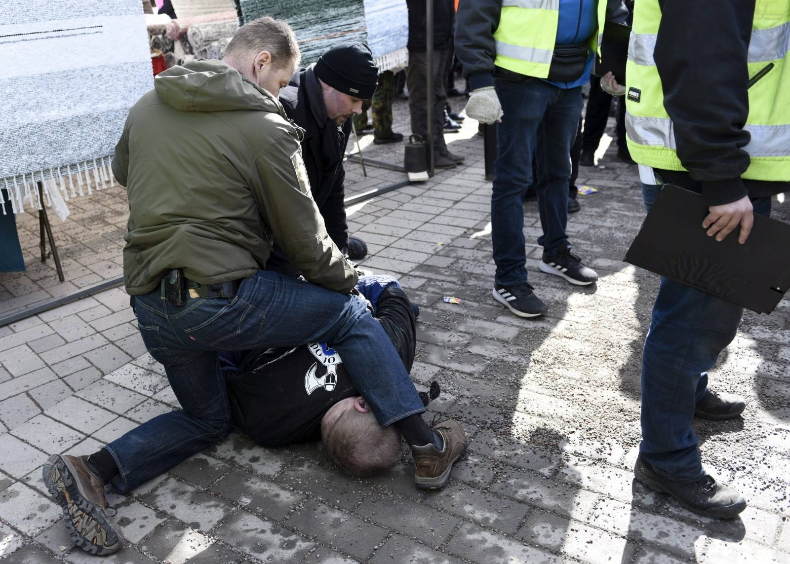 A man is detained after trying to hit Finnish Foreign Minister Timo Soini at the Korson Maalaismarkkinat country fair in Vantaa