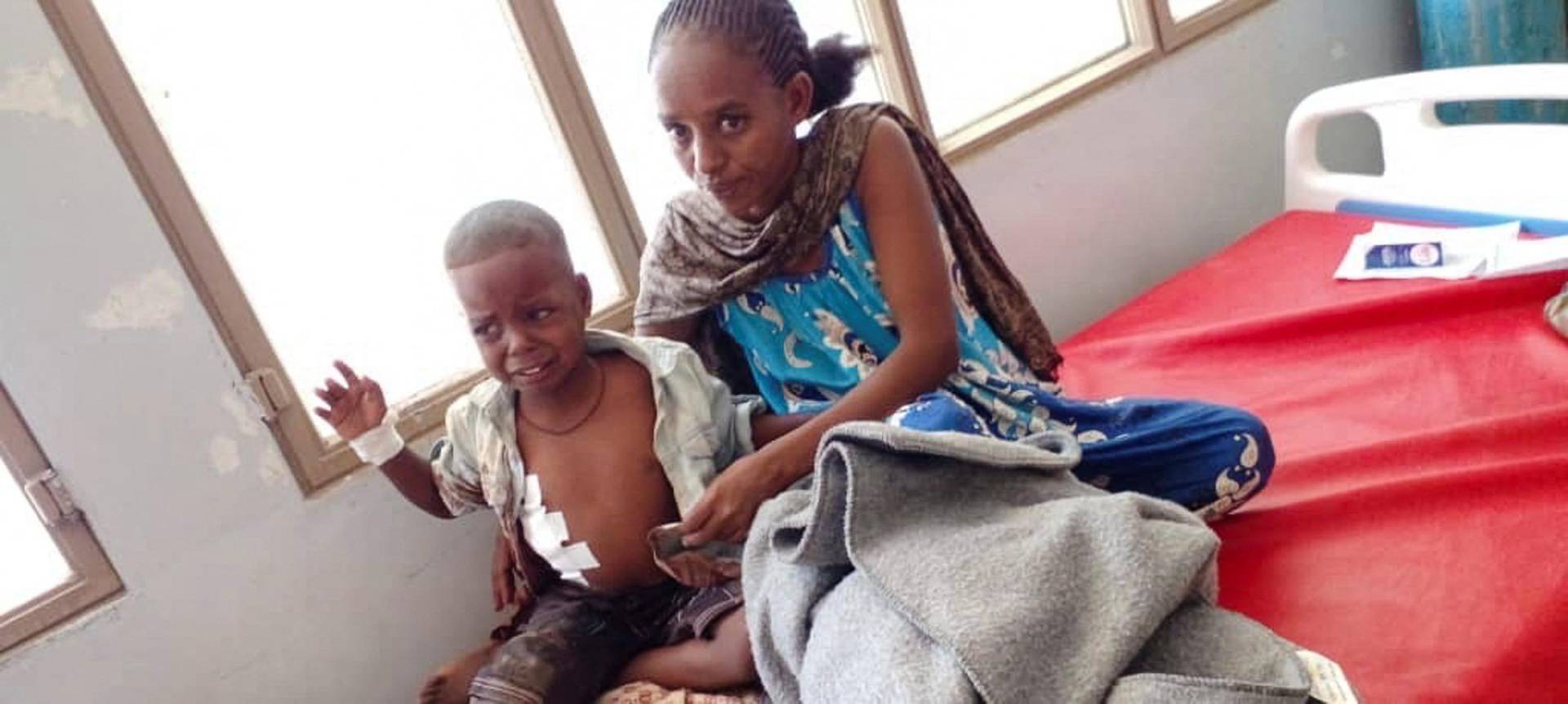 Air strike survivors receive treatment at hospital in the town of Dedebit, northern region of Tigray