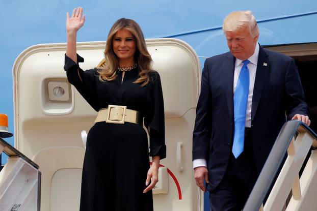 Trump and the first lady arrive aboard Air Force One at King Khalid Airport in Riyadh