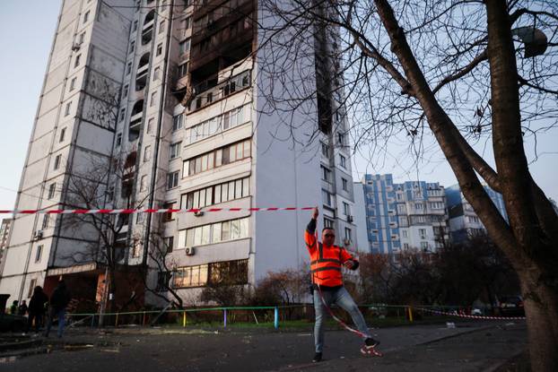 Aftermath of an overnight Russian drone and missile strike in Kyiv