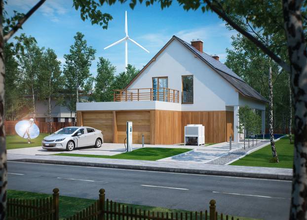 Home,Electric,Car,Charging,With,Solar,Power,And,Wind,Power