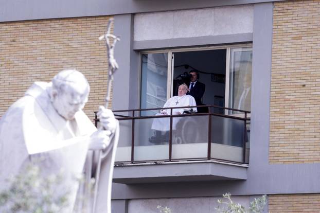 Pope Francis' first public appearance in five weeks on the day of his discharge from Gemelli hospital, in Rome