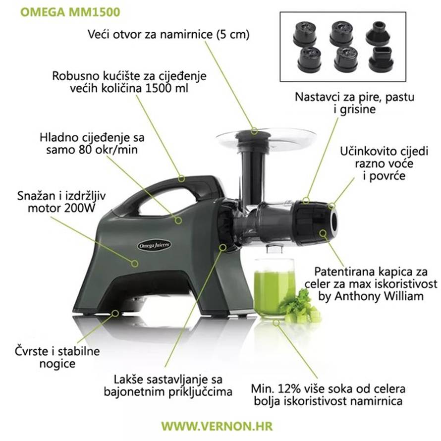 Omega sokovnik MM1500 - najbolji sokovnik i procesor hrane 7 u 1 by Anthony William