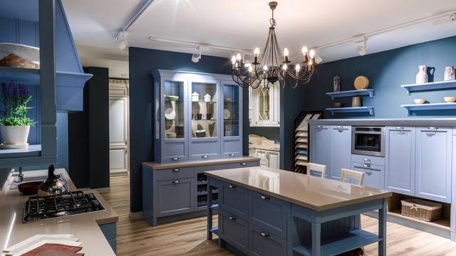 Renovated,Kitchen,Interior,In,Blue,Tones