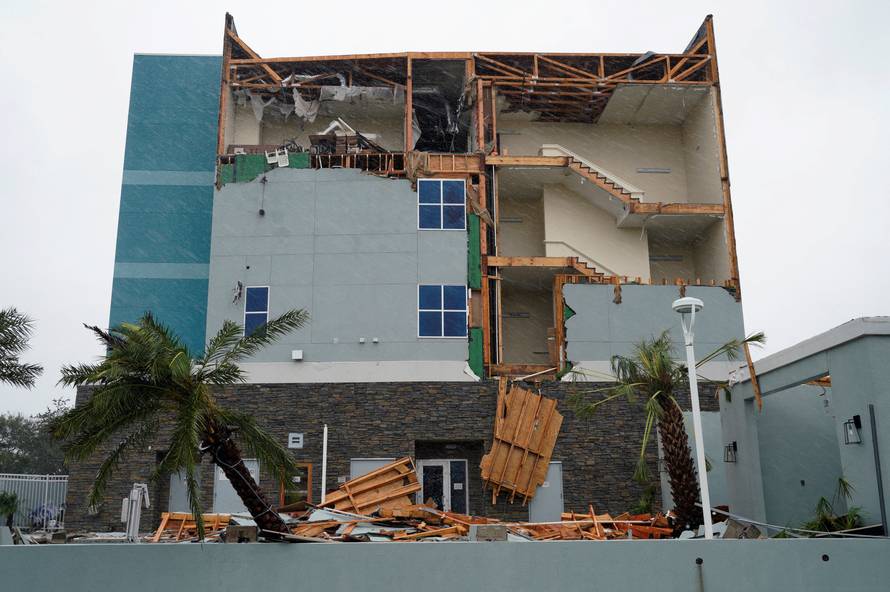 The end wall of the Fairfield Inn is seen partially missing after Hurricane Harvey struck in Rockport