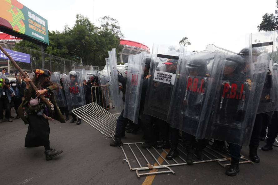 Protest march ahead of the opening match of the 2026 FIFA World Cup, in Mexico City