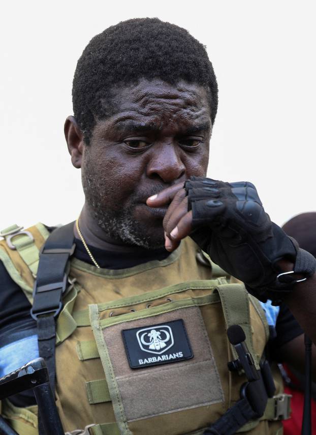 Former police officer Jimmy "Barbecue" Cherizier holds press conference in Port-au-Prince