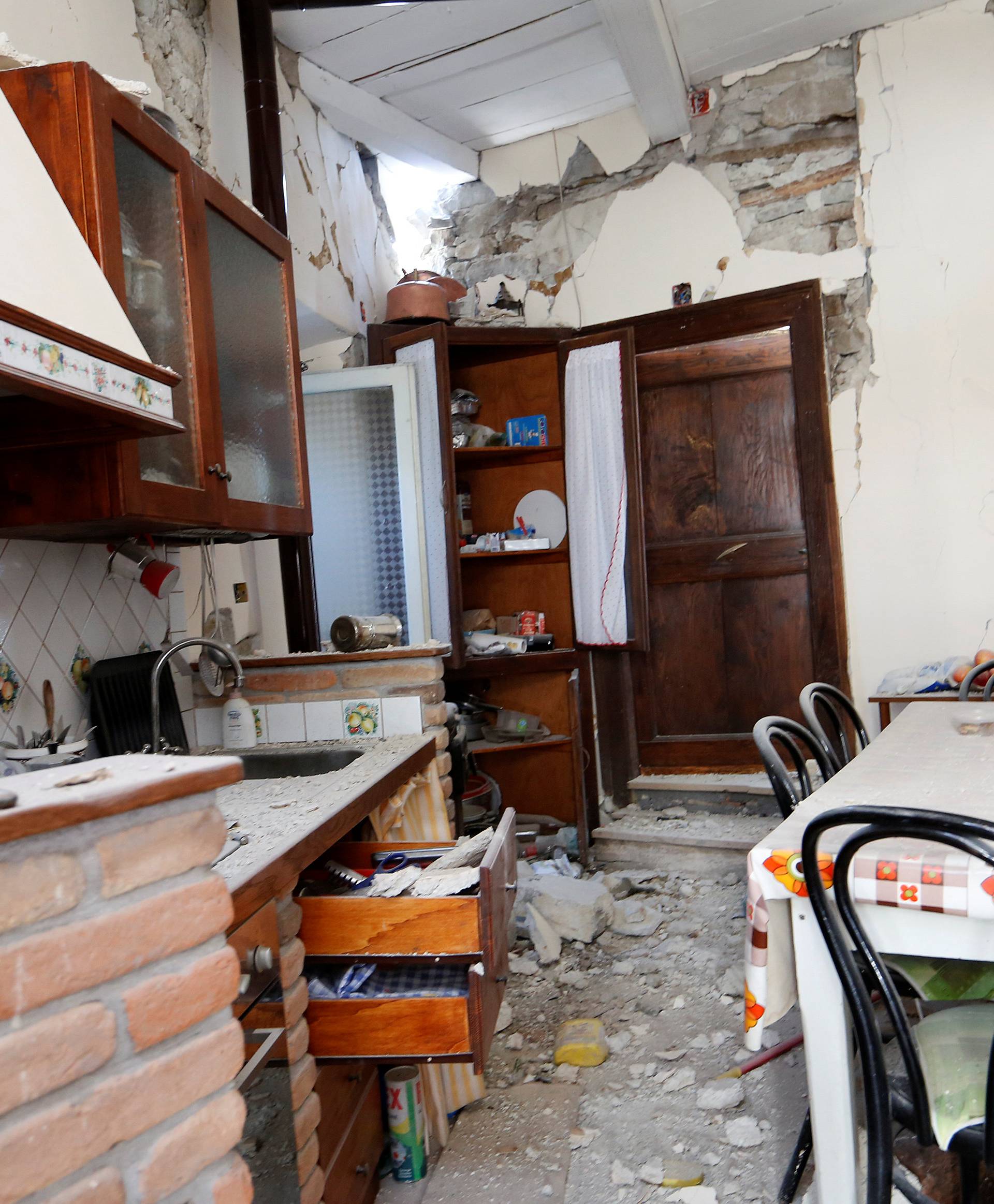 The interior of an house is seen following an earthquake at Pescara del Tronto