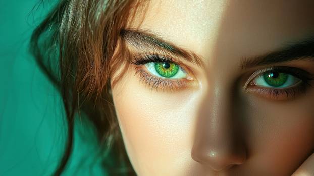 Close-up of Mesmerizing Green Eyes with Soft Light and Shadow