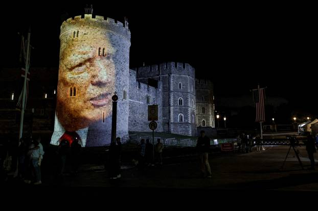 Image of U.S. President Donald Trump is projected on Windsor castle