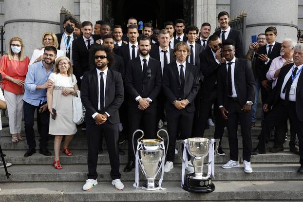 Real Madrid celebrate winning the Champions League Final with an open top bus parade