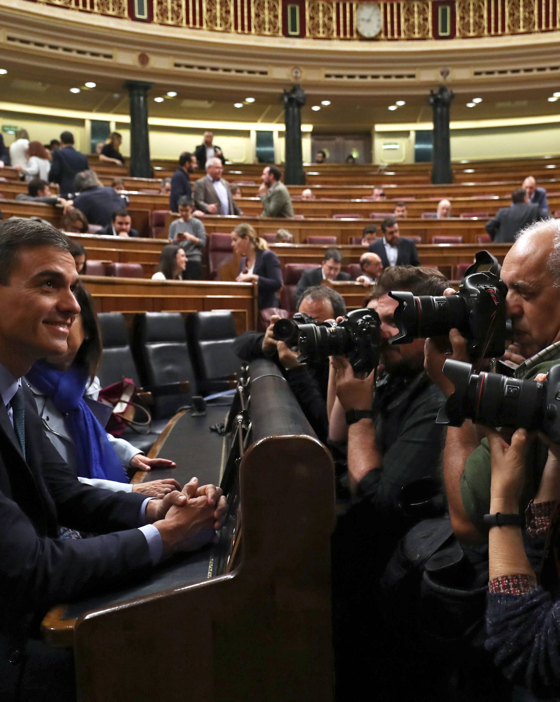 Spain's Prime Minister Pedro Sanchez attends a session at Parliament in Madrid
