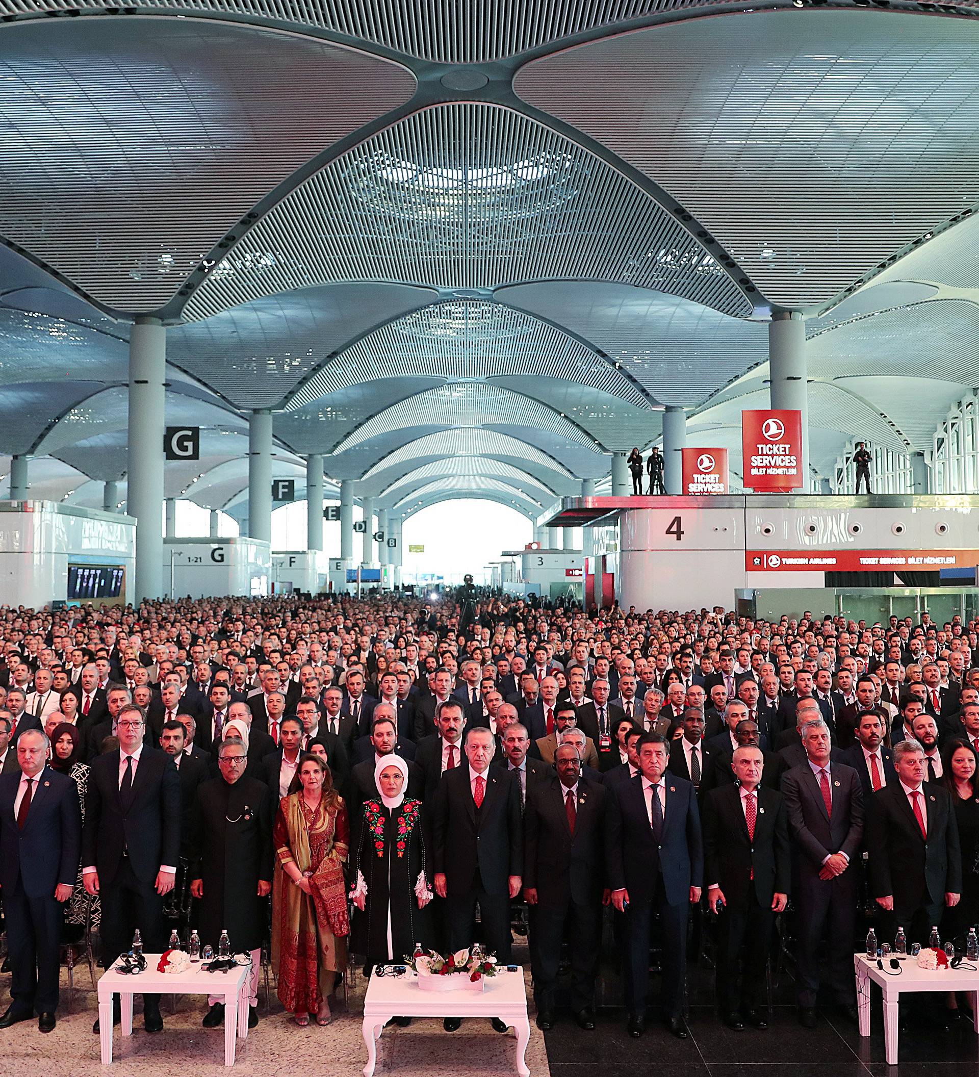 Turkey's President Tayyip Erdogan and guests attend the official opening ceremony of Istanbul's new airport in Istanbul