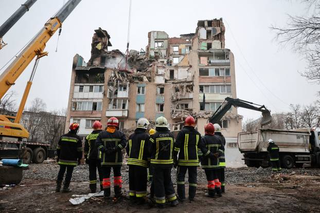 Aftermath of a Russian missile attack on an apartment building, in Ternopil