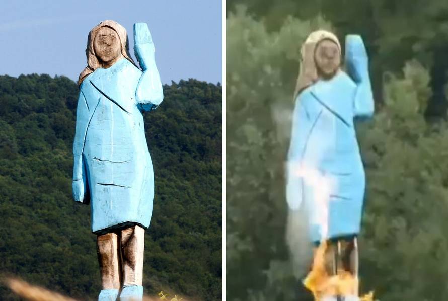 Slovenci zapalili slavnu statuu Melanije Trump kod Sevnice