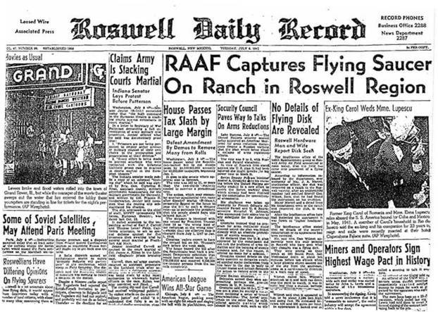 The Roswell Daily Record's July 8, 1947 edition reported on the now-famous incident involving a purported UFO crash in Roswell, New Mexico. This publication played a key role in bringing the event to public attention.