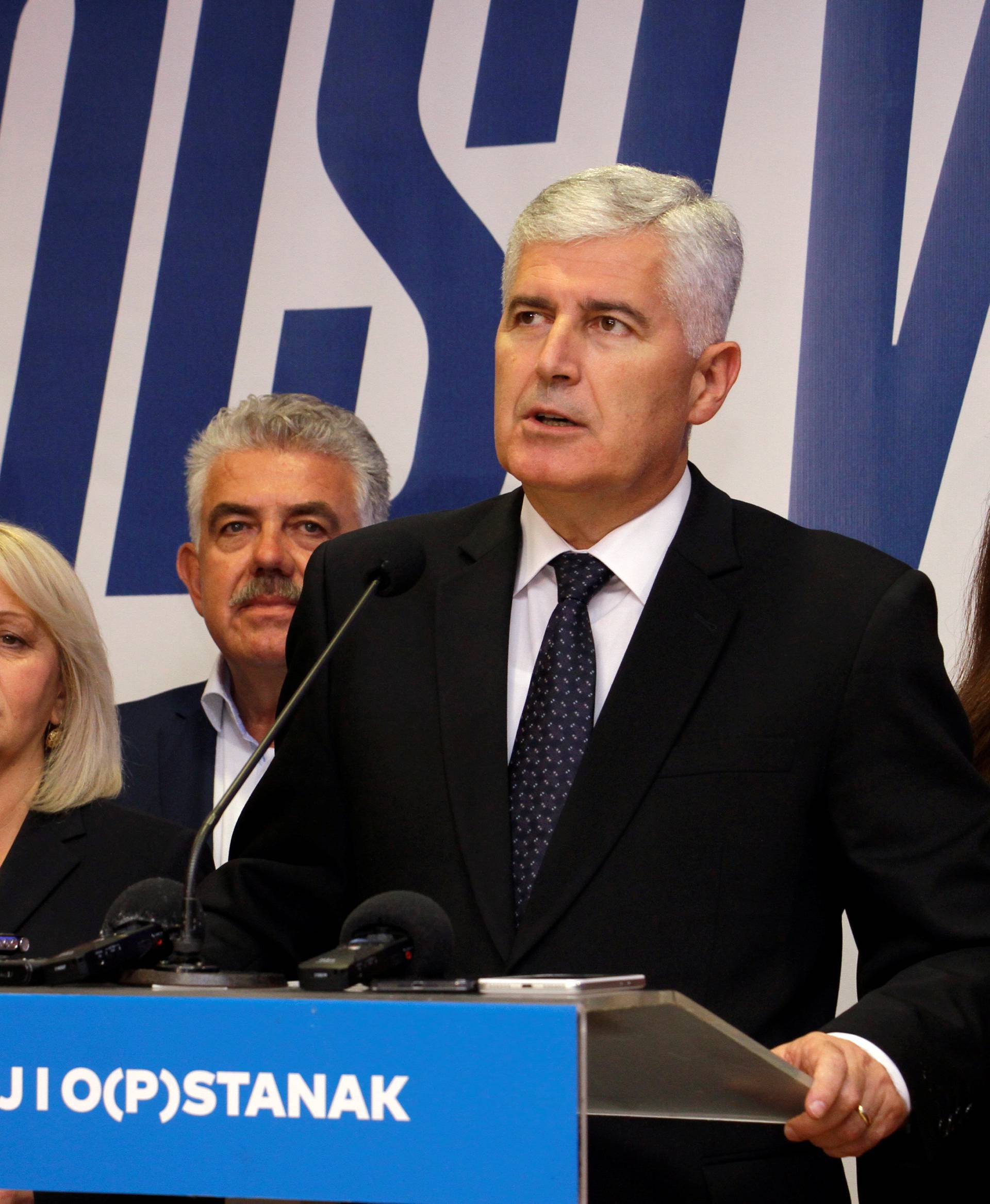 Dragan Covic, President of the Croatian Democratic Union (HDZ), attends a news conference in Mostar