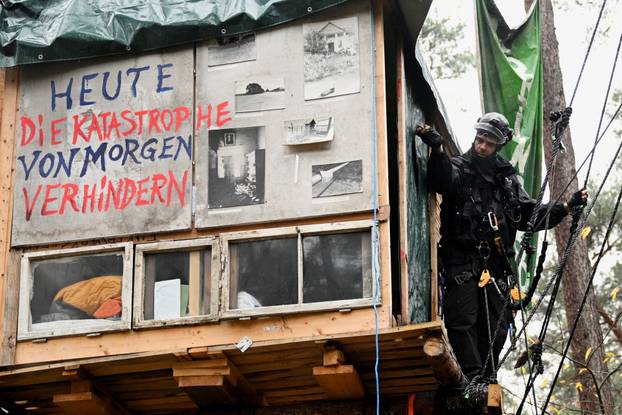 German police clears a protest camp near Tesla construction site in Gruenheide near Berlin