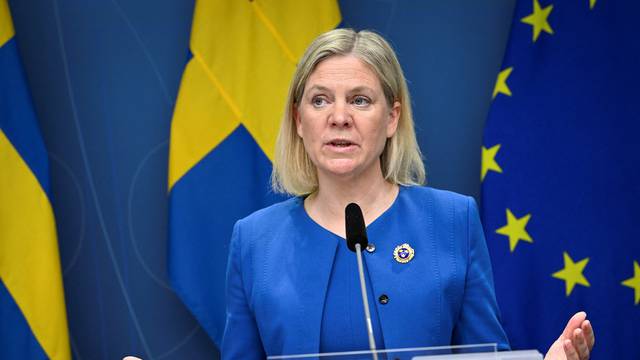 Sweden's Prime Minister Andersson and the Moderate Party's leader Kristersson hold a news conference in Stockholm