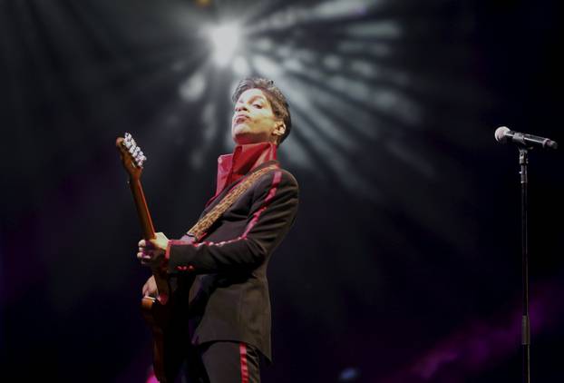 U.S. musician Prince performs on stage at Yas Arena in Yas Island