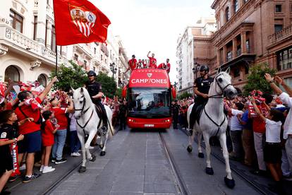Sevilla celebrate with fans after winning the Europa League