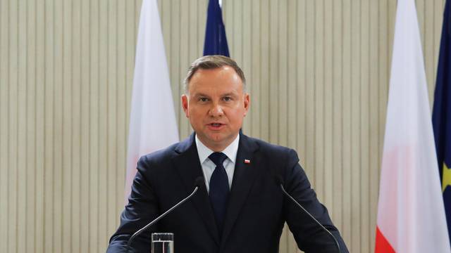 Polish President Andrzej Duda speaks during a press conferece with Cypriot President Nicos Anastasiades at the Presidential Palace in Nicosia