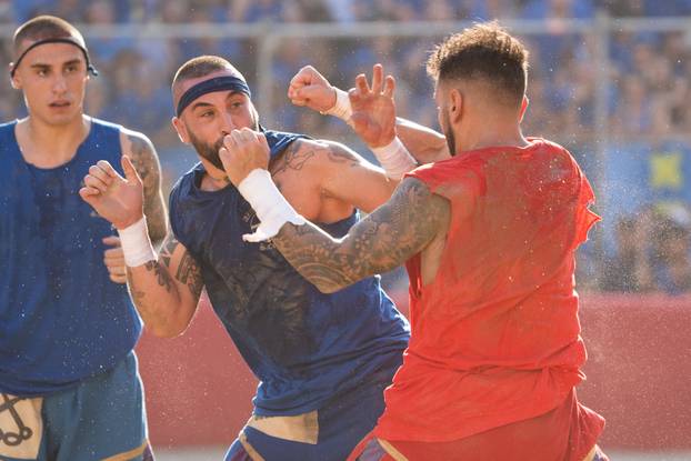 Florence, Final Azzurri Rossi of Calcio Storico Fiorentino In Piazza Santa Croce 8 to 7 for the Rossi