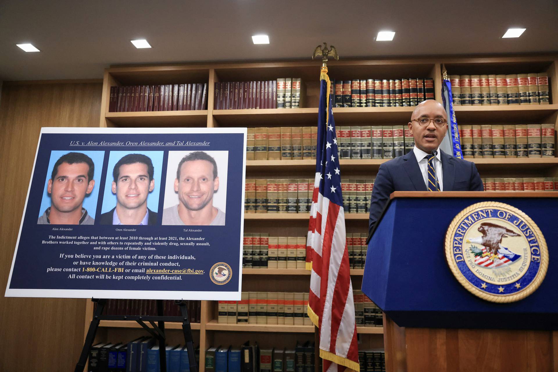 Damien Williams, U.S Attorney for the Southern District of New York, announces the arrest and indictment of three high profile real estate agent brothers, in New York