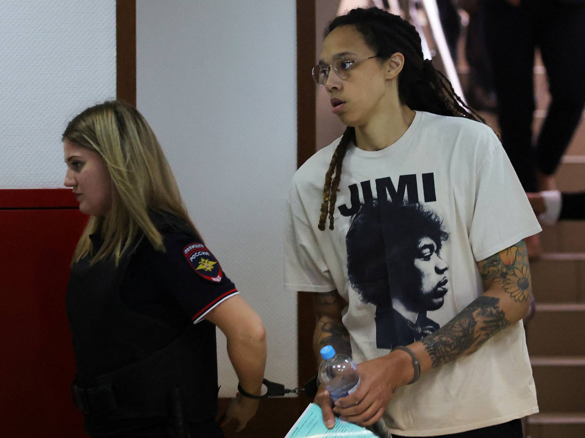 U.S. basketball player Brittney Griner attends a court hearing in Khimki