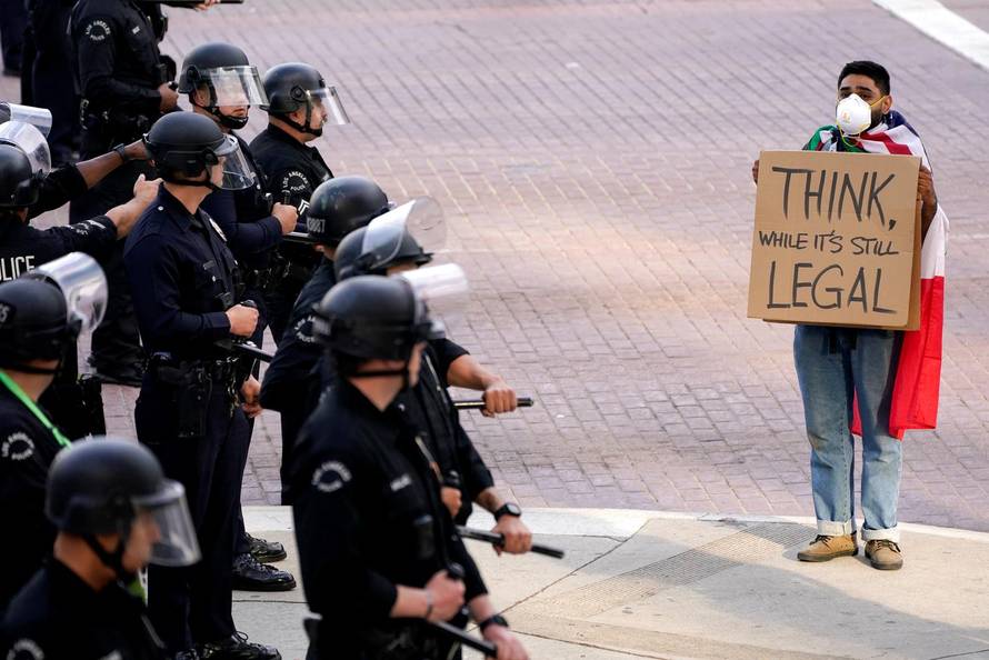 Protest against federal immigration sweeps, in Los Angeles