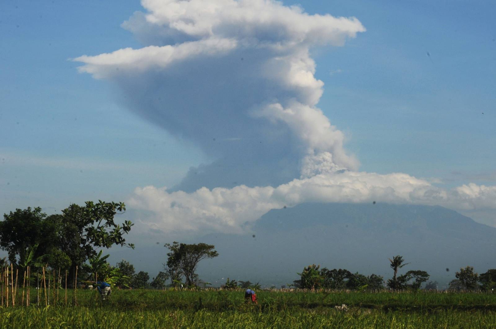 A view of Mount Merapi following an eruption is seen from Sawit village