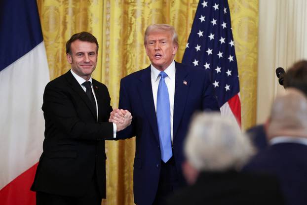 U.S. President Donald Trump and French President Emmanuel Macron hold a press conference, in Washington