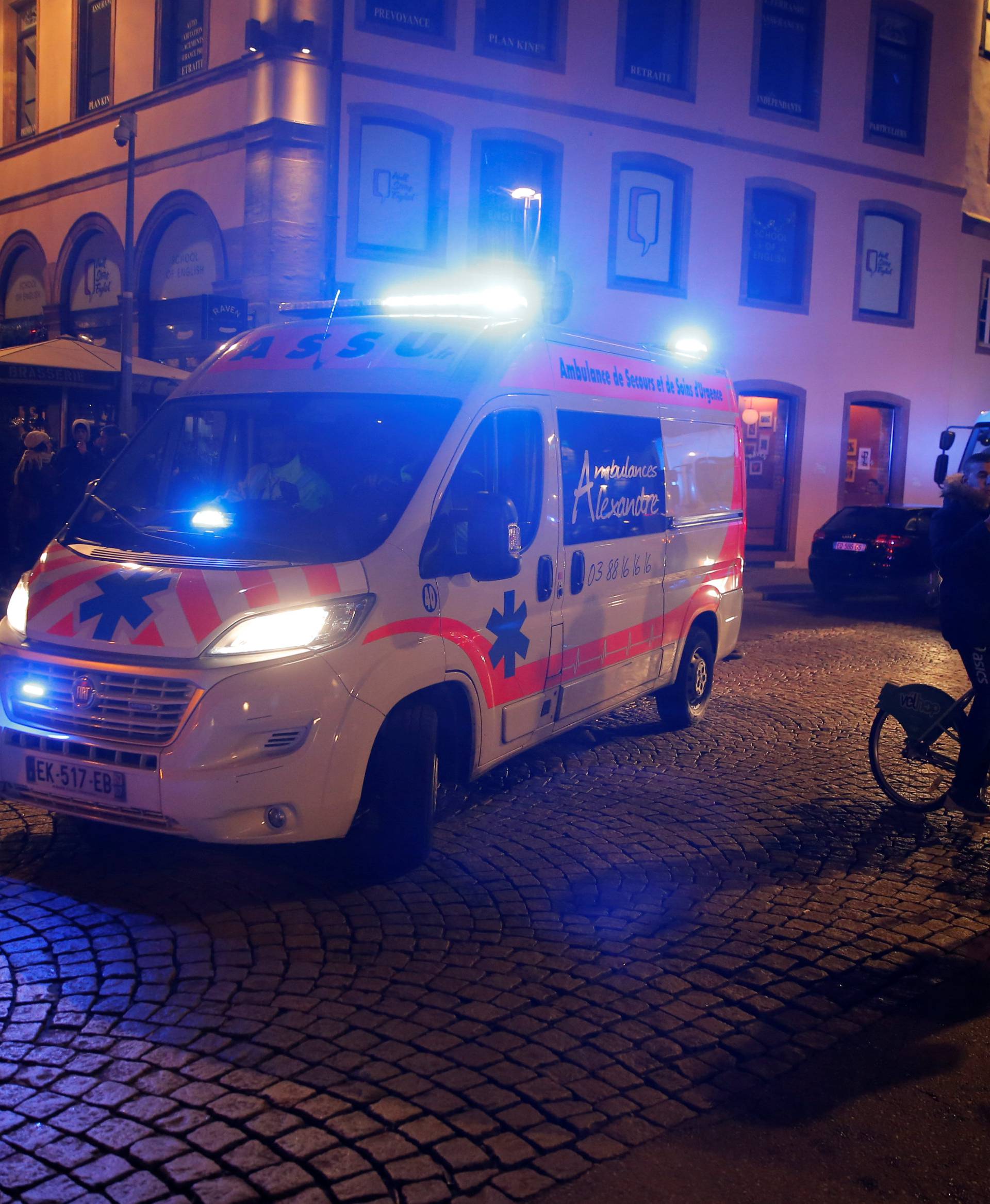 Ambulance is seen at the scene of shooting in Strasbourg