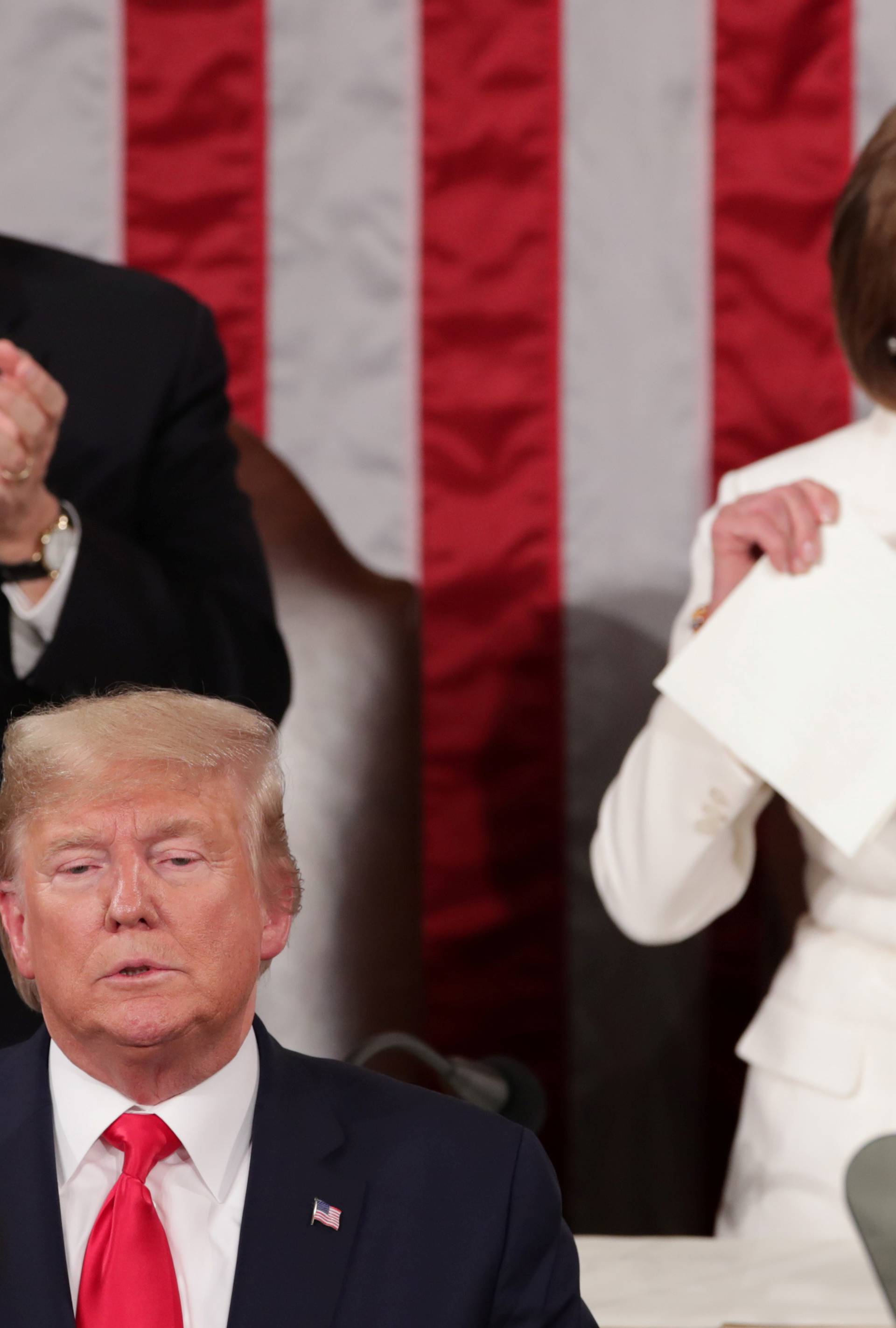 Speaker of the House Nancy Pelosi (D-CA) rips up the speech of U.S. President Donald Trump in Washington