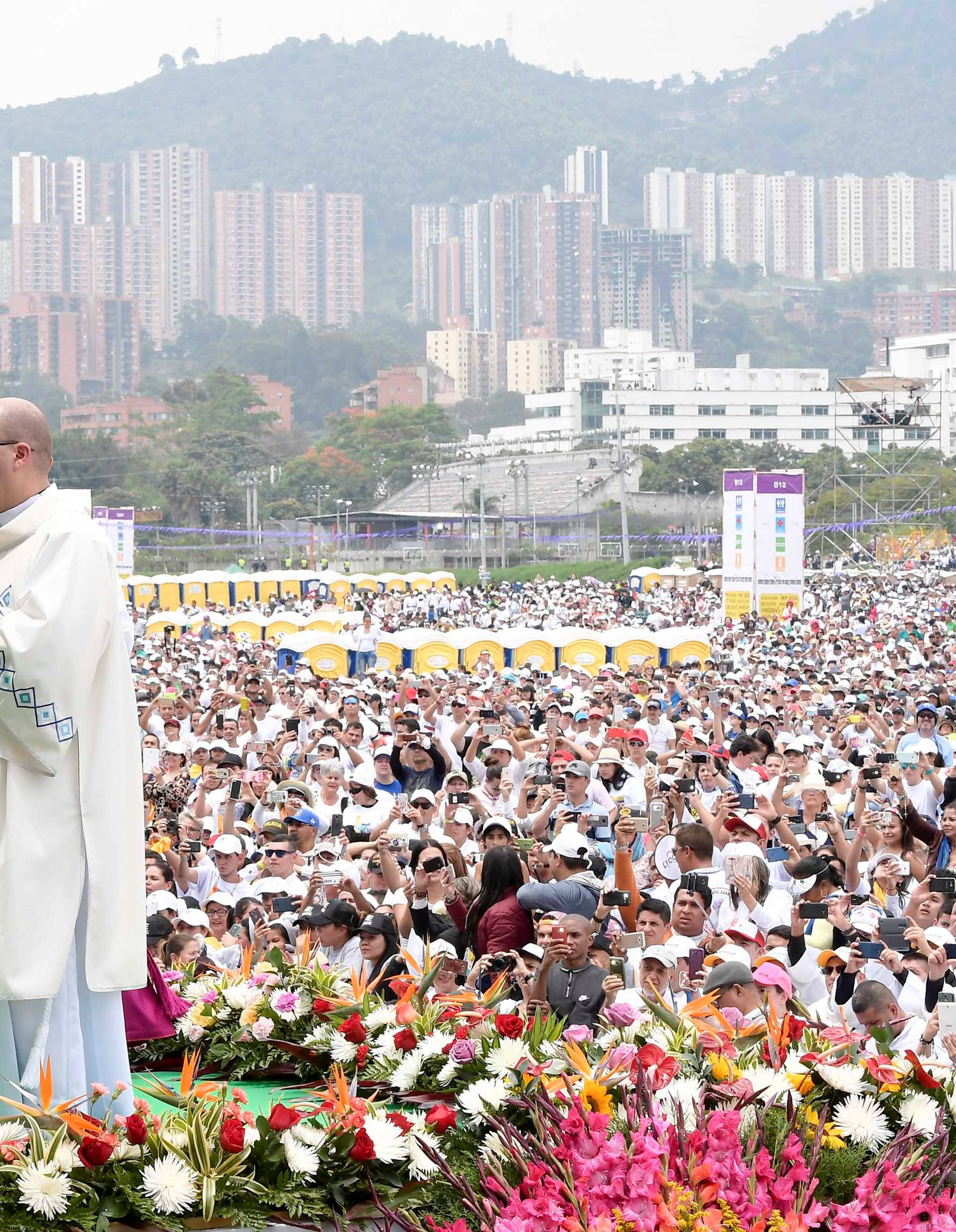 Pope Francis leads a mass at Enrique Olaya Herrera airport in Medellin