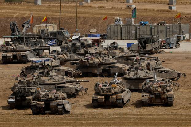 A view shows Israeli tanks near the Israel-Gaza border, in Israel