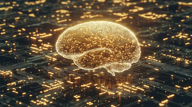 Futuristic glowing brain illustrating ai and intelligence concepts. concept of artificial neural networks, technological advancements, digital innovation