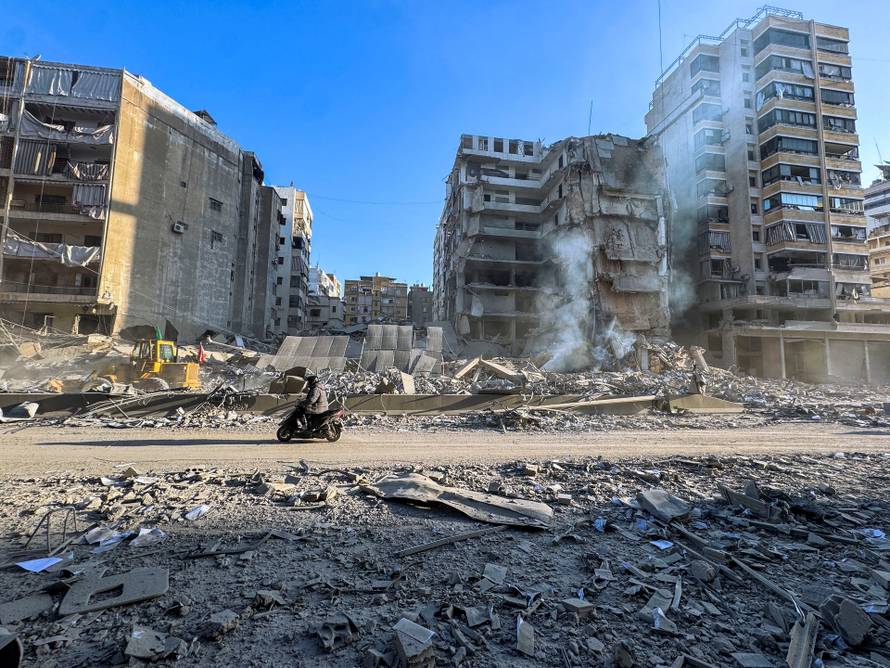 A damaged building after an Israeli strike, following renewed hostilities between Hezbollah and Israel amid the U.S.-Israeli conflict with Iran