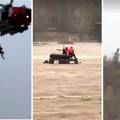 VIDEO Drama u SAD-u: Čovjek u poplavi zapeo na krovu auta, u akciju su poslali helikopter...