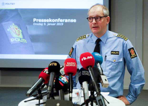 Police inspector Tommy Broske attends a news conference on Norwegian Anne-Elisabeth Falkevik Hagen, who is the wife of real estate investor Tom Hagen, and has been kidnapped according to local media, in Lillestrom