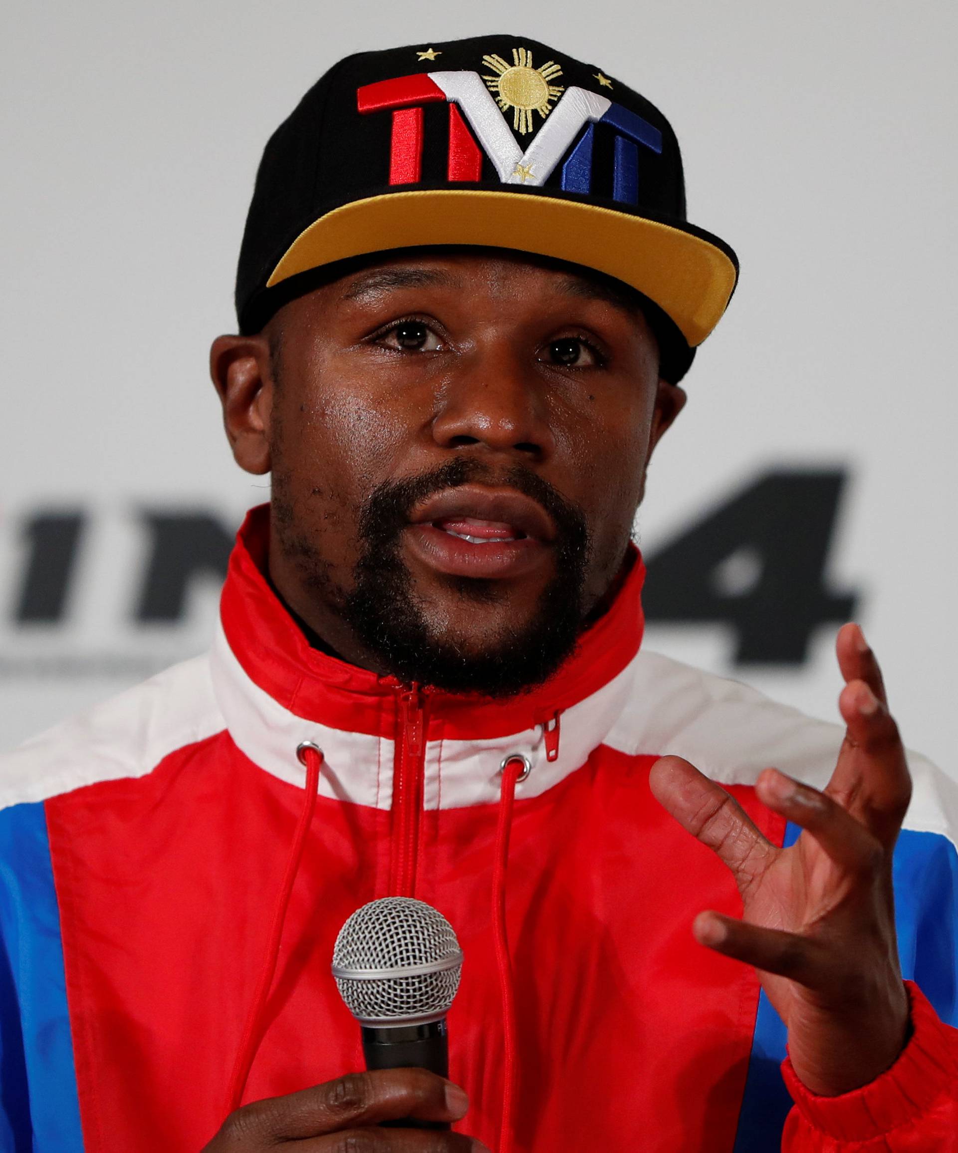 Undefeated boxer Floyd Mayweather Jr. of the U.S. attends a news conference inn Tokyo