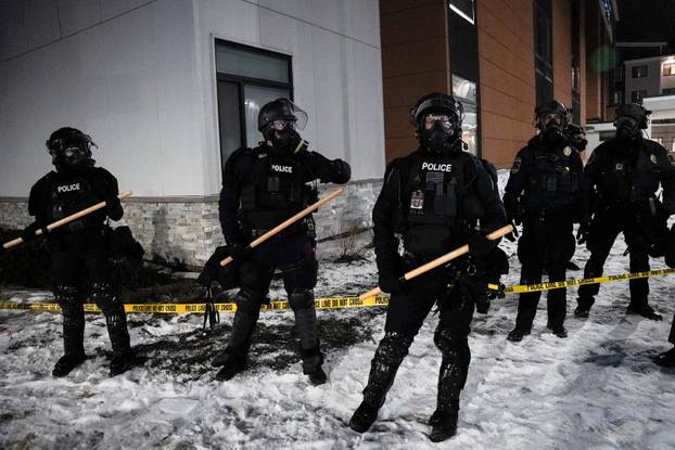 Protest outside the hotel where Bovino, who has been removed from his role, is reportedly staying, in Maple Grove