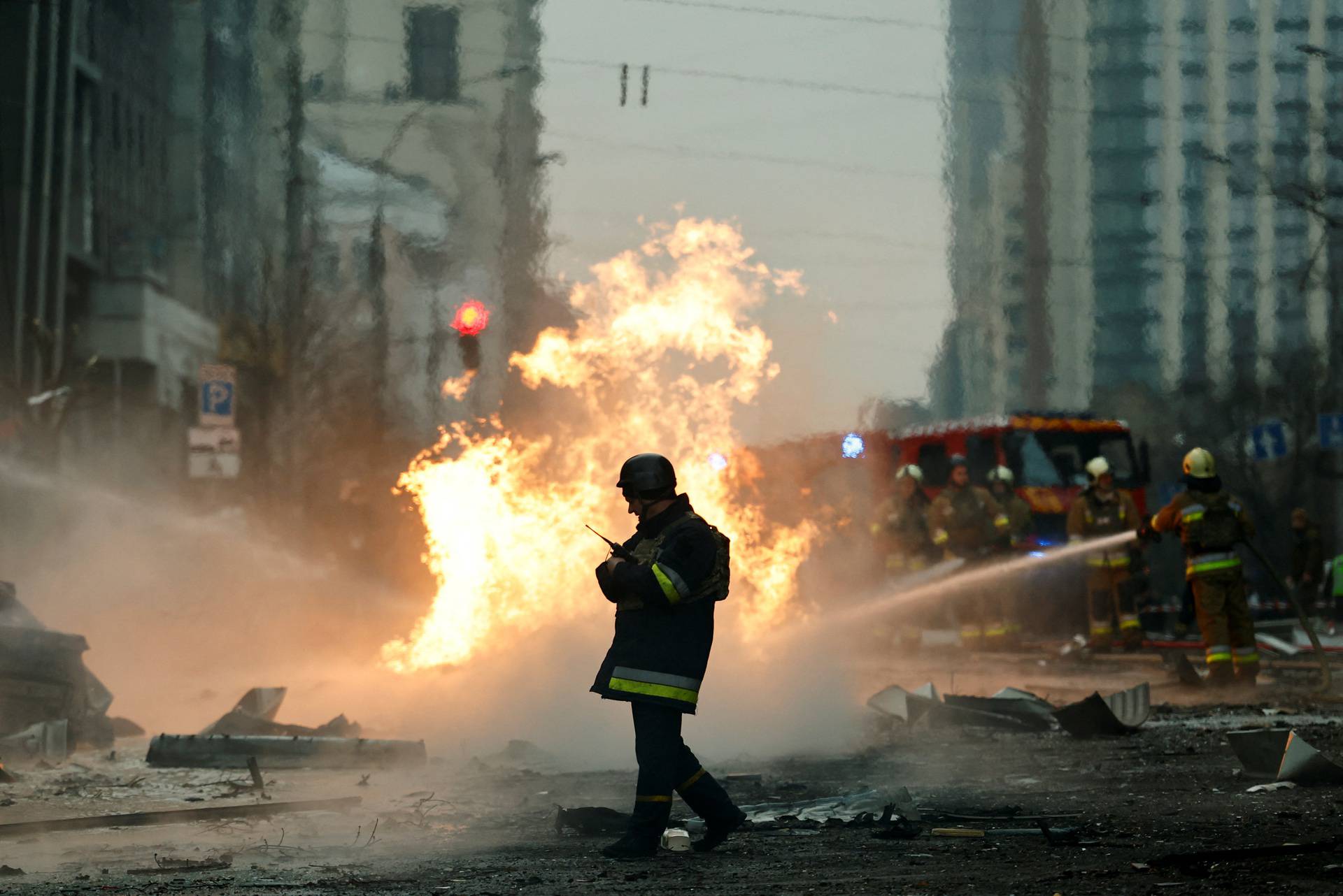 Aftermath of a Russian missile strike in central Kyiv