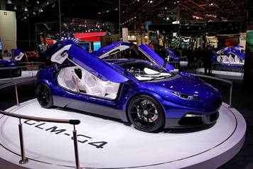 The sports car with electric drive Roadyacht GLM-G4 is displayed on media day at the Paris auto show, in Paris