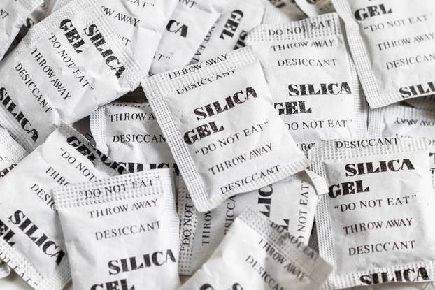 Stack of silica gel packets