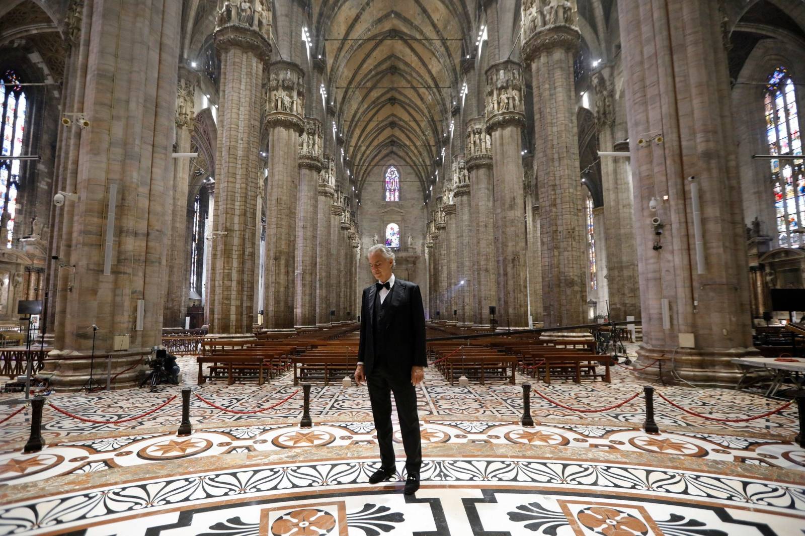 Italian opera singer Andrea Bocelli participates in ''Music for hope'' event at an empty Duomo Cathedral in Milan