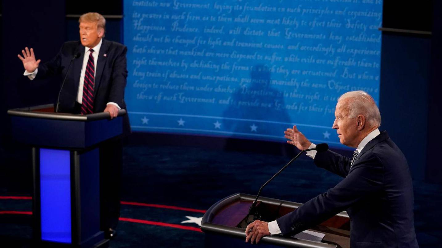 U.S. President Donald Trump and Democratic presidential nominee Joe Biden participate in their first 2020 presidential campaign debate in Cleveland